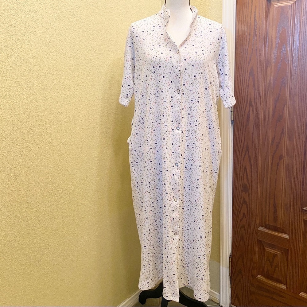 Orvis Vintage Med Flannel Nightgown, Long, Floral, Prairie / Cottage / Grandma
